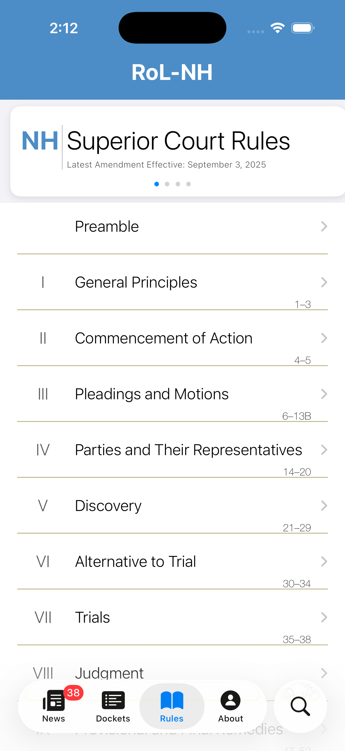 RoL-NH showing the New Hampshire Superior Court Rules